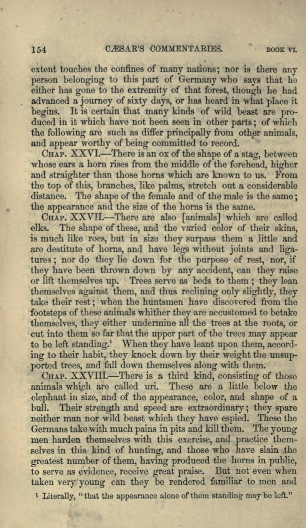 Page 154 of an 1872 English translation of Caesar, with chapter 28 on the uri