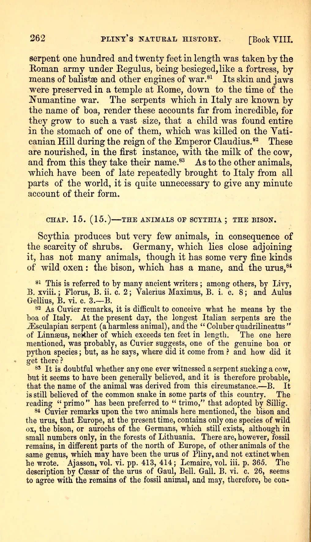 Page 262 of Bostock and Riley’s Pliny, with the chapter on the bison and urus