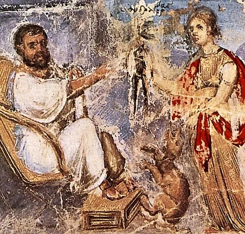 Dioscorides depicted in the Vienna Dioscurides manuscript, c. 512 CE