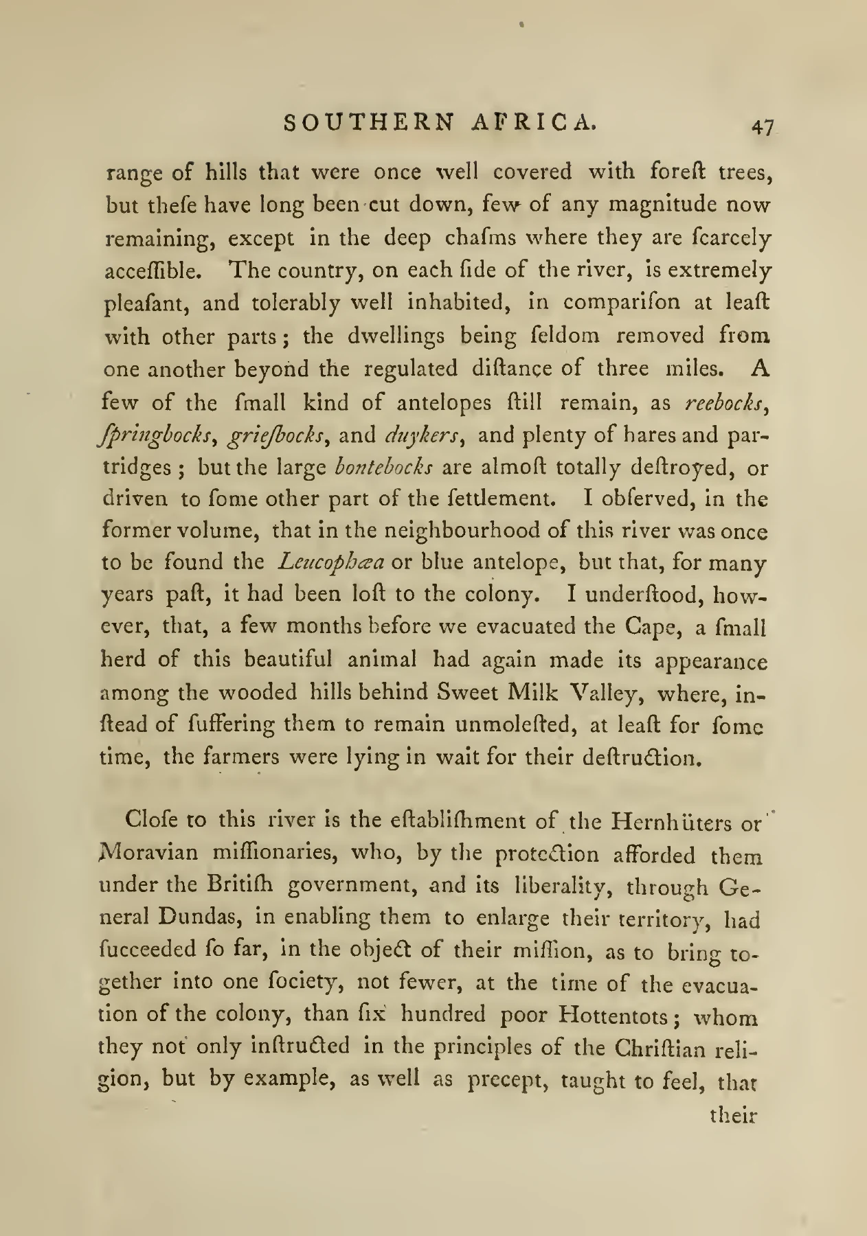 Page 47 of Barrow’s 1804 account, reporting blue antelope near Sweet Milk Valley