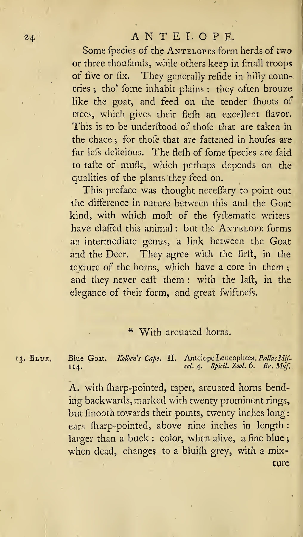 Page 24 of Pennant’s Synopsis of Quadrupeds, with entry 13, Blue