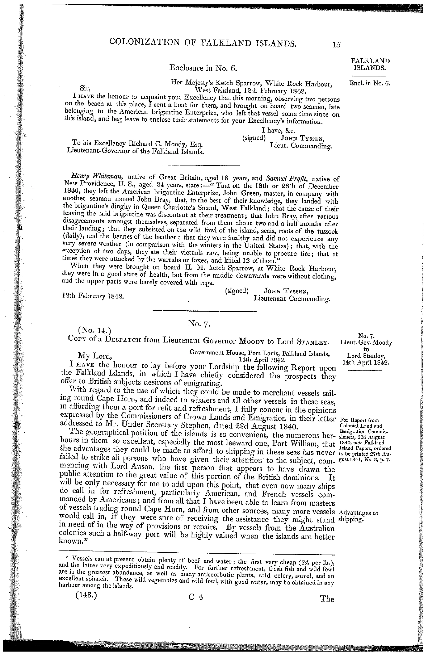 House of Commons, 1843, p. 15. Falklands Timeline.